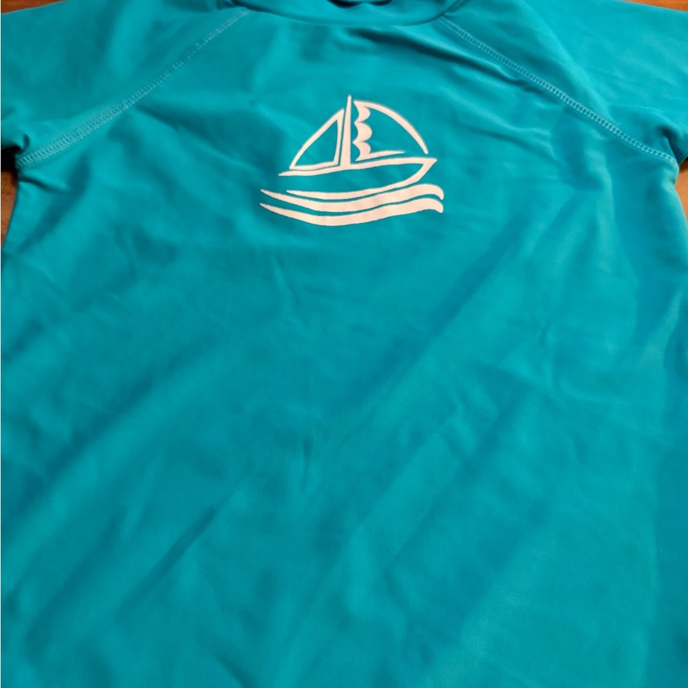 Teal Rash Guard with Sailboat Design